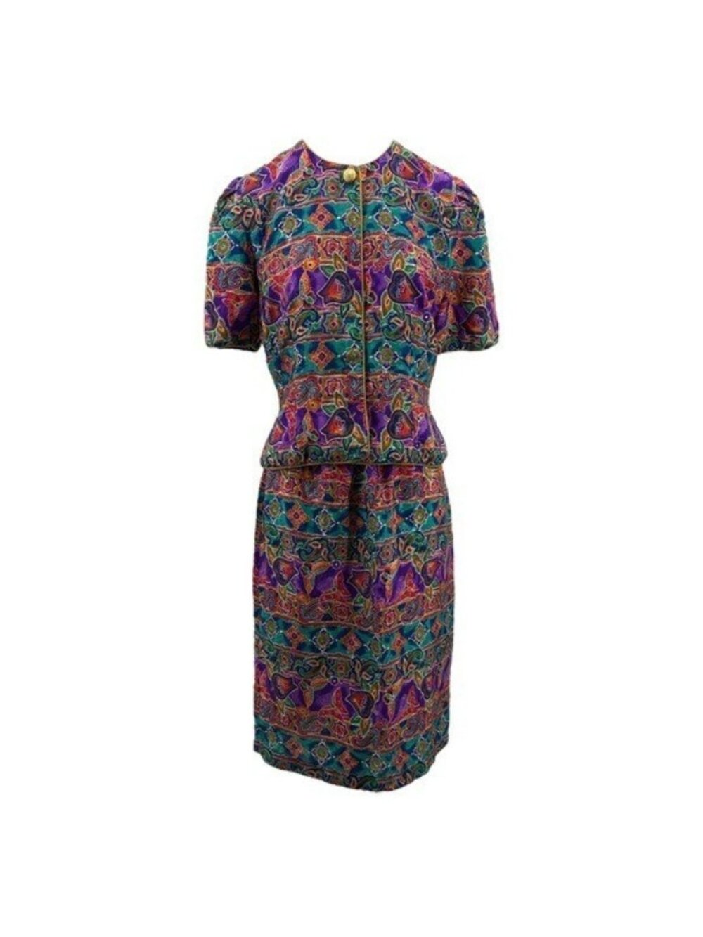 Vintage 80's Maggy London Petites 8 Paisley Print 2 Piece Skirt Set Top Colorful